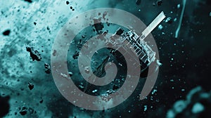 stellite 3d rendering style of a collapsing satellite