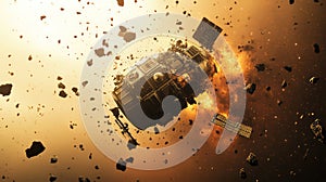 stellite 3d rendering style of a collapsing satellite