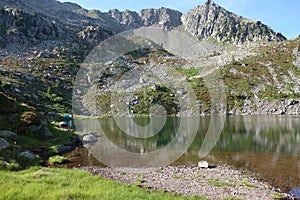 Stellune Lake. Lagorai mountain range in the eastern Alps in Trentino, Italy