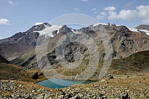 Stelvio park, blue lake and glacier