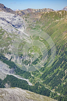 Stelvio Pass in the Ortler Alps near Sulden on a sunny day in summer