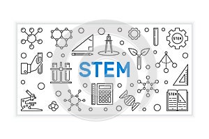 STEM banner in thin line style. Vector education illustration