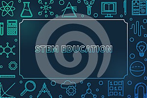 STEM blue horizontal frame. Vector science outline illustration