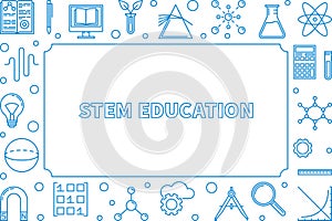 STEM blue horizontal frame. Vector science outline illustration