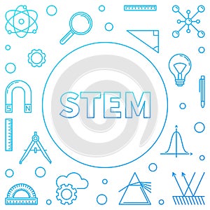 STEM blue square frame. Vector illustration in thin line style