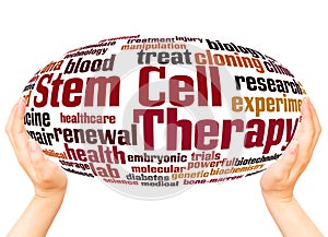 Stem cell therapy word cloud hand sphere concept