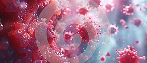 Stem cell and Virus, bacteria in blood vessels, in the style of bokeh panorama, undefined anatomy. Style 3D realistic