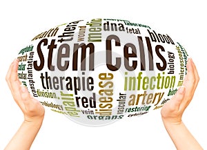 Stem cells word cloud hand sphere concept