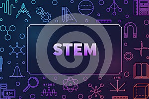 STEM colored horizontal frame. Vector education illustration