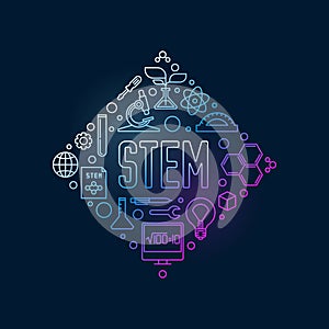 STEM concept Diamond-Shaped colored vector line banner