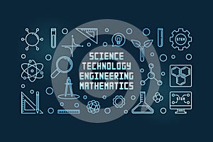 STEM concept outline blue banner. Vector illustration