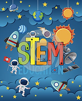 Stem education logo with astronauts in the space theme