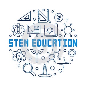 STEM Education vector blue outline round illustration