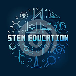 STEM Education vector concept blue linear round illustration