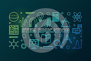 STEM Education vector outline colored horizontal banner