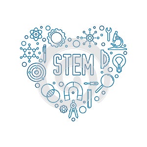 STEM Heart-Shaped concept vector outline illustration or banner