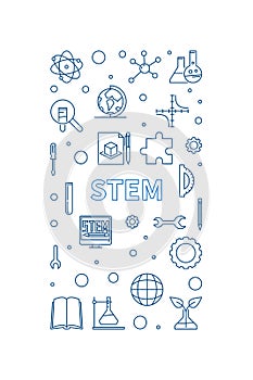 STEM minimal thin line vertical banner - Science concept linear blue illustration