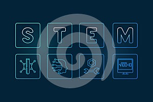 STEM Science, Technology, Engineering and Math Education concept colorful line horizontal banner. Vector illustration