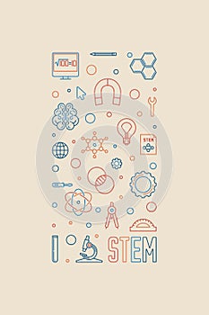 STEM - Science, Technology, Engineering and Math outline creative vertical banner. Vector linear Education illustration