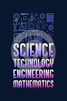 STEM - Science, Technology, Engineering and Math vector concept thin line vertical blue banner