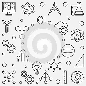 STEM square frame. Vector education outline illustration