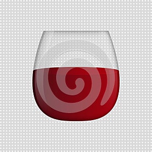 Stemless wine glass with red wine. Transparent background. Vector clipart.