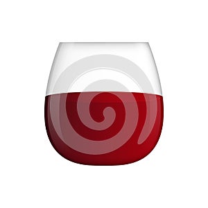 Stemless wine glass with red wine. Transparent glass. Vector clipart on clear white background. Isolated illustration.