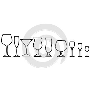 Stemware icon vector set. Glasses illustration sign collection. Wine symbol. Bar logo.