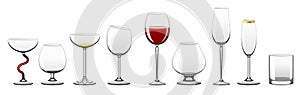 Stemware - realistic vector isolated clip art set of glasses