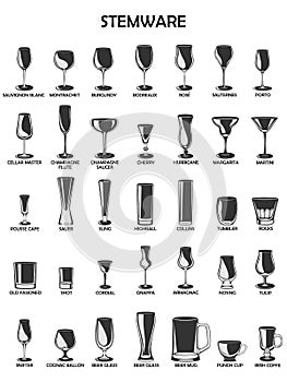 Stemware set, illustration on a white background.A collect photo