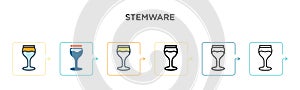 Stemware vector icon in 6 different modern styles. Black, two colored stemware icons designed in filled, outline, line and stroke