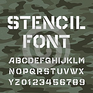 Stencil alphabet font. Type letters and numbers.