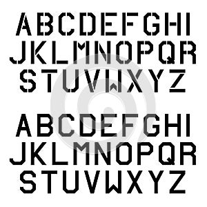 Stencil angular font alphabet letters