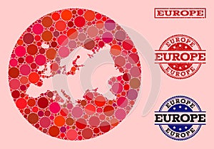 Stencil Circle Map of Europe Mosaic and Rubber Stamp