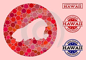 Stencil Circle Map of Kahoolawe Island Mosaic and Watermark Seal