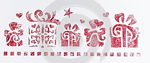 Stencil with gifts on a white background. Texture for design cards and invitations