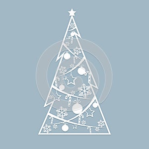 Stencil laser cut for christmas cards Openwork Christmas spruce tree cut out of paper for New Year invitation greeting card