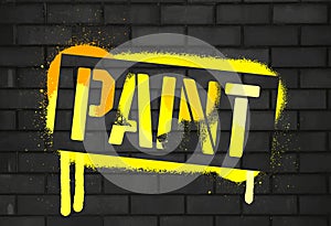 Stencil Paint inscription. Color graffiti print black brick wall. Vector design street art