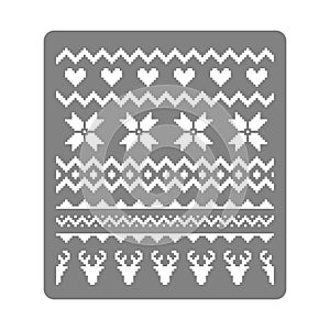 Stencil for painting with nordic traditional seamless pattern. Norway Christmas sweater with deers, hearts and snowflakes - vector