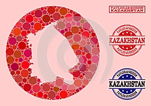 Stencil Round Map of Pavlodar Region Mosaic and Watermark Stamp photo