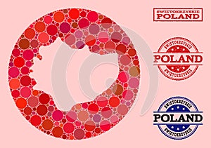 Stencil Round Map of Swietokrzyskie Province Mosaic and Watermark Seal