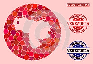 Stencil Round Map of Venezuela Mosaic and Grunge Stamp