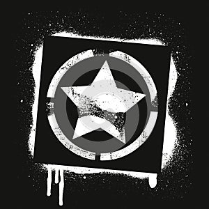 Stencil STAR symbol. White graffiti print on black background. Vector design street art photo