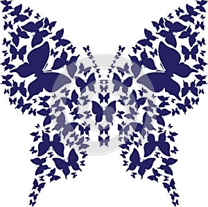 Stencil symmetry outline butterfly from dark blue butterflies
