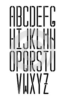 Stencil thin vector monospace sans serif font with rounded corners. Modern condensed font. Can be used as stencil-plate for your