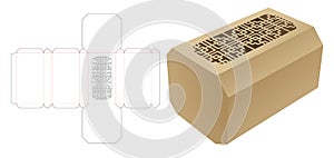 Stenciled pattern octagonal box die cut template and 3D mockup