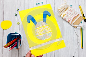 Step 13. Step by step photo instruction. How to make an Easter Bunny greeting card. creative ideas for kids DIY