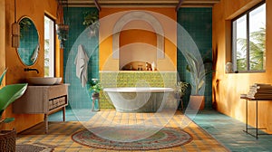 Step back in time with a retro bathroom that channels the nostalgia of bygone eras, AI generated