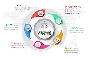 5 step business infographic in circle and big one at centerpoint.