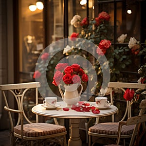 Step into a charming cafe, where the aroma of freshly brewed coffee mingles with the scent of roses